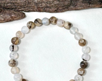 Feldspar & Natural Agate 14k gold filled accents, Stretch Bracelet Gemstone