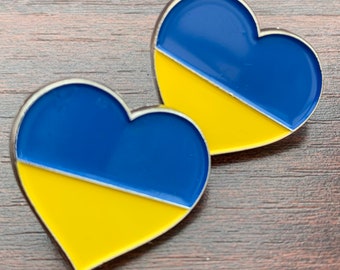 Ukraine badges - set of 2 enamel badges- Ukraine flag design Ukraine pin badge- heart shape pin badge - show your support for the Ukraine