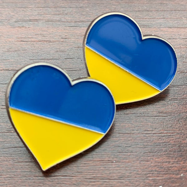 Ukraine badges - set of 2 enamel badges- Ukraine flag design Ukraine pin badge- heart shape pin badge - show your support for the Ukraine