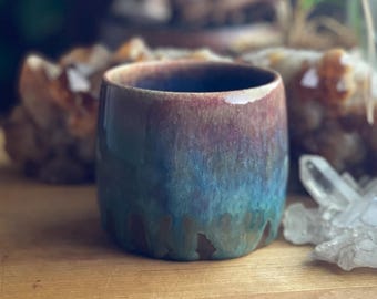 Rainbow Glazed Textured drippy Clay Decorative Trinket Jewelry Dish Bowl - rustic handmade wheel thrown pottery