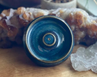 Stick Incense Burner - luminous Blue Brown Floating glaze - rustic handmade ceramics and pottery