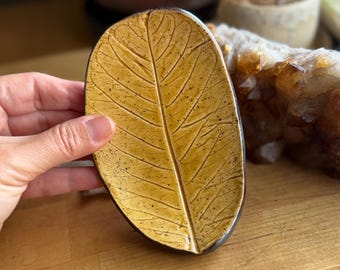 Handmade Leaf Trinket Dish, Amber Brown Ring Holder, Incense Burner
