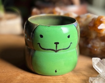 Cute Ceramic Grinch bud vase - rustic hand built hand made Christmas decoration decor pottery and ceramics