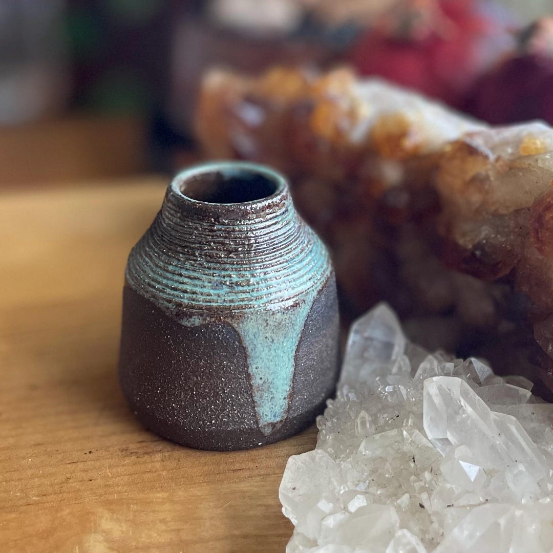 Small Bud Vase Blue Glaze on Dark Clay Drippy- Hand Made Wheel Thrown ...