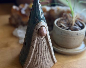 Ceramic Gnome Lantern electric tealight, cone incense burner - OOAK pottery handmade hand made