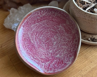 Mottled Pink Ceramic Spoon Rest - handmade wheel thrown rustic pottery spots