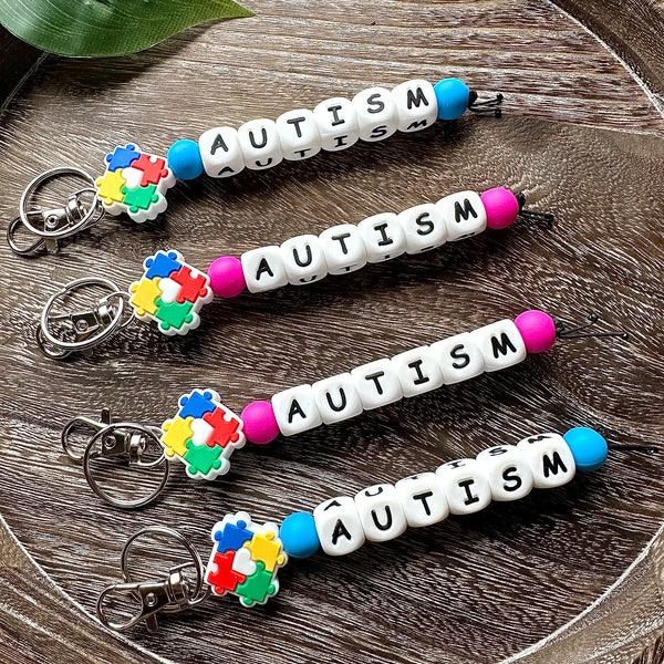 Autisme bewustzijn sleutelhanger, siliconen kralen, autistisch spectrum