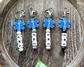EMS Keychain, Star of Life Silicone Beads, Gift for Paramedic, Emergency Medical Responder, Dispatcher, EMT, EMS Week, Paramedic Graduation