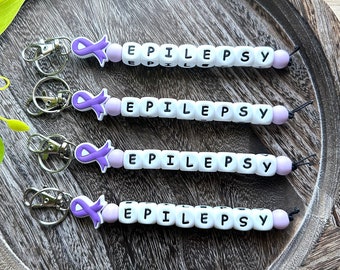 Epilepsy Awareness Beaded Keychain, Purple Ribbon, Silicone Beads, Neurology, Neurosurgery