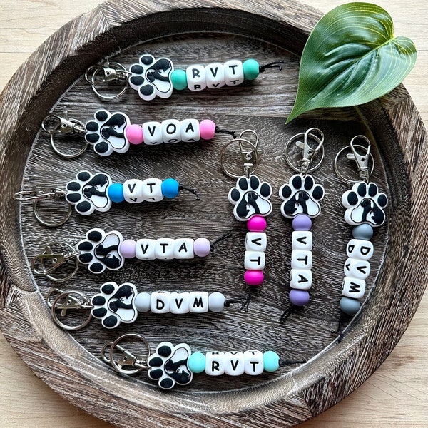 Custom Keychains for Veterinary Healthcare Professionals, Silicone Beads, Gift for Veterinarians, Vet Tech, Nurse, RVT, DVM