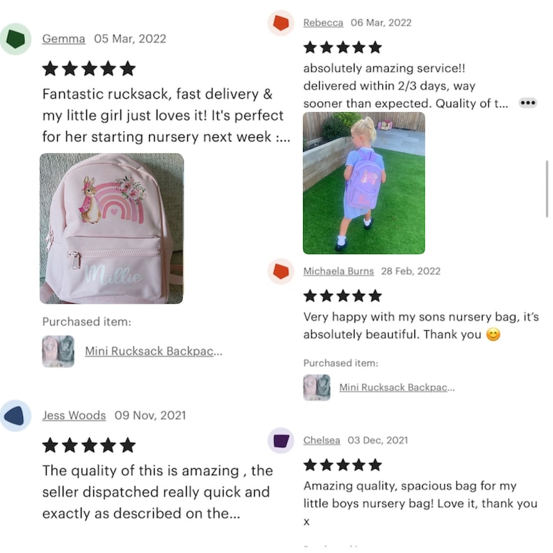 Personalised Pink Rainbow Rabbit Backpack ANY NAME Back To School Bag Backpack Kids Nursery Toddler Rucksack best seller image 9