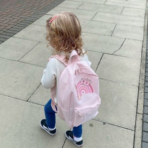 Personalised Pink Rainbow Rabbit Backpack ANY NAME Back To School Bag Backpack Kids Nursery Toddler Rucksack best seller image 3