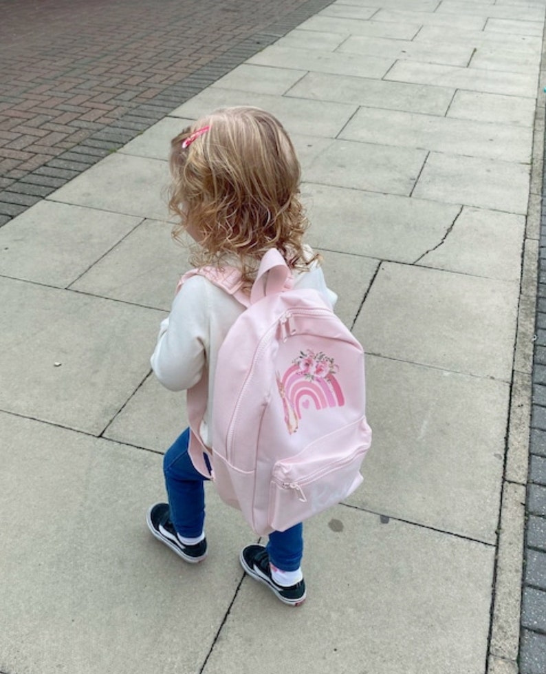 Personalised Pink Rainbow Rabbit Backpack ANY NAME Back To School Bag Backpack Kids Nursery Toddler Rucksack best seller image 3