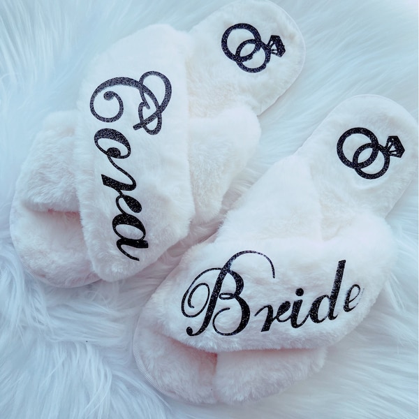 Bridal Fluffy Slipper - Bridal Squad Your Custom Text Bachelorette Gift Foam Cozy Sleepover Bridal Shower Wedding Gift