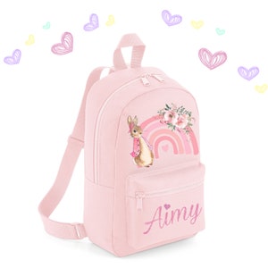 Personalised Pink Rainbow Rabbit Backpack ANY NAME Back To School Bag Backpack Kids Nursery Toddler Rucksack best seller image 1