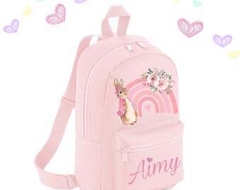 Personalised Pink Rainbow Rabbit Backpack ANY NAME Back To School Bag Backpack Kids Nursery Toddler Rucksack best seller