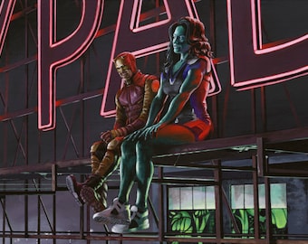 Lámina artística de She-Hulk y Daredevil