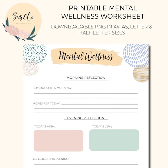 Printable Mental Wellness Worksheet | Etsy