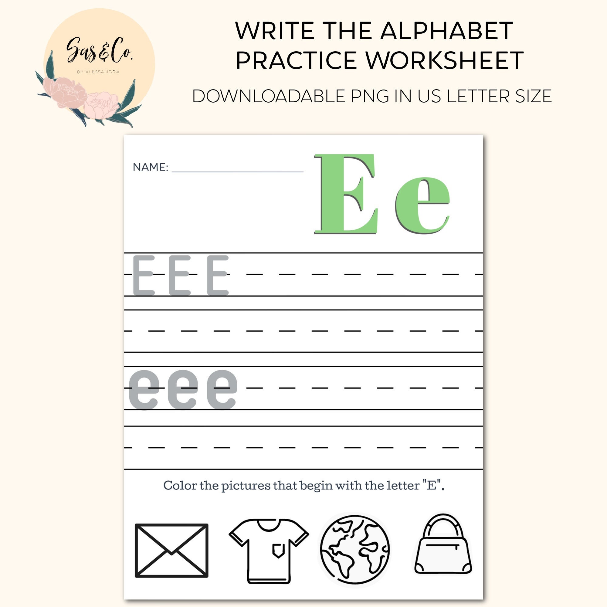 Printable Letter E Practice Worksheet Etsy
