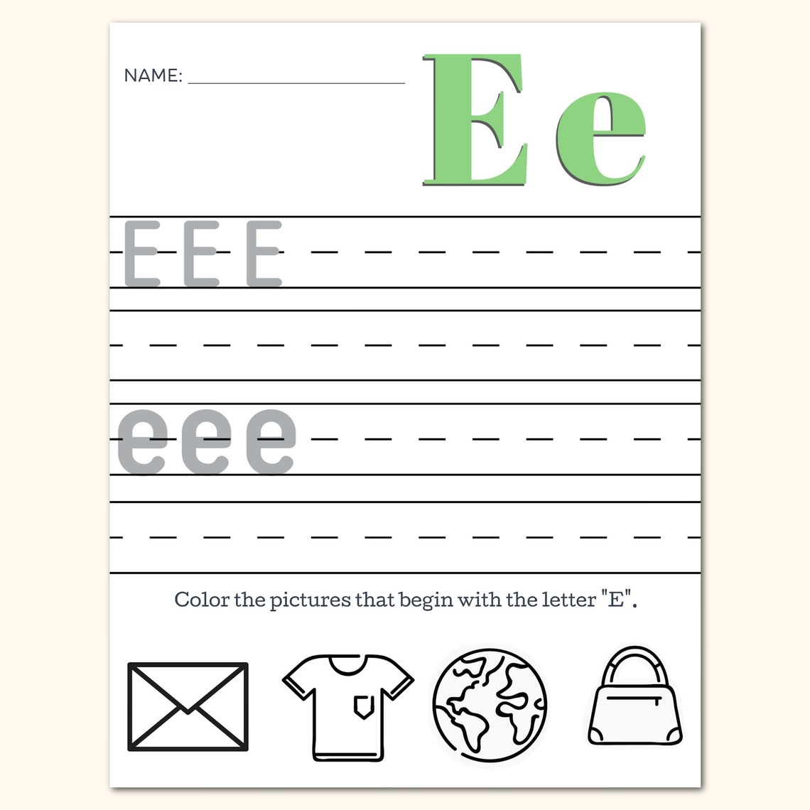 Printable Letter E Practice Worksheet Etsy