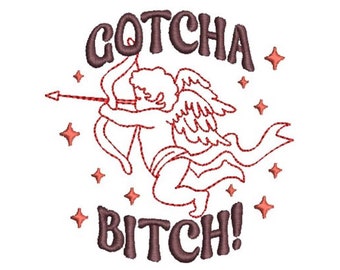 Cupid Embroidery, Sassy Valentine, Valentines Day Embroidery, Gotcha Cupid, Cherub Embroidery, Love Angel, Hand Digitized, Instant Download