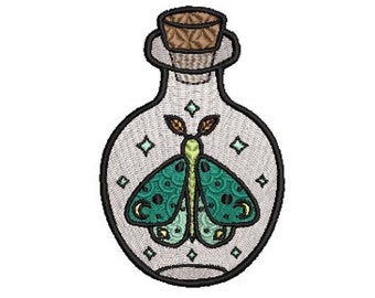 Apothecary Moth Bottle Embroidery File / Instant Download File / Lunar Moth Machine Embroidery / Embroidery Machine Design File