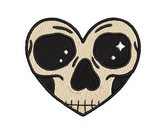 Skull Heart Embroidery File, Retro Skull Design, Gothic Love, Cute Goth Embroidery, Heart Embroidery,  Instant Download in All Format Files