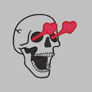 Heart Eyes Cartoon Skull, Retro Love Eyes, Heart Eyes, Skull Embroidery, Trendy Embroidery Design, Instant Download, All File formats