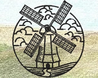 Windmill Line Art Embroidery File, Holland Windmill, Dutch Embroidery, Redwork Stitching File, Simple Embroidery, Instant Download PES File