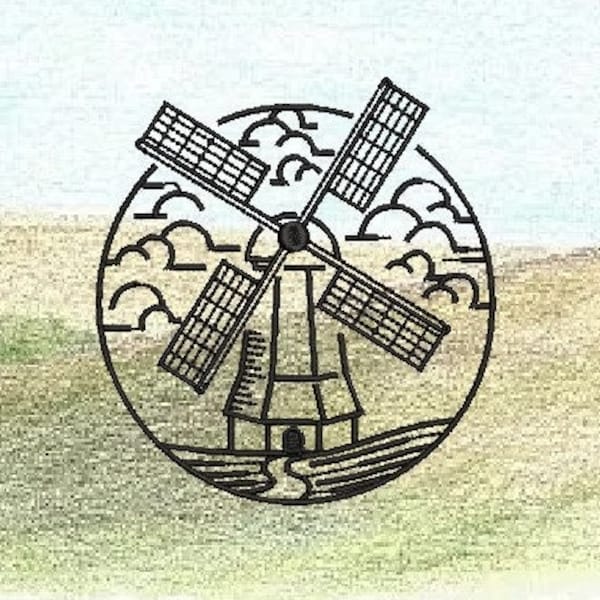 Windmill Line Art Embroidery File, Holland Windmill, Dutch Embroidery, Redwork Stitching File, Simple Embroidery, Instant Download PES File