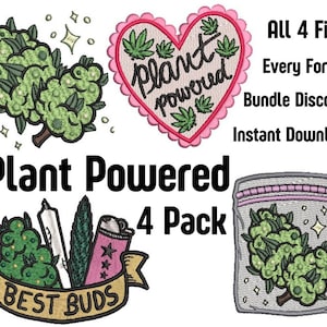 Plant Powered Bundle Pack, Marijuana Embroidery Files, Weed Design PES Format, Embroidery Design Pack, Embroidery Sale, Instant Downloads
