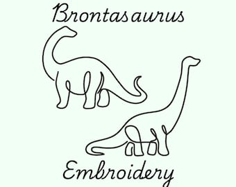 Dinosaur Embroidery, Brontosaurus Embroidery, Long Neck Dinosaur, 2 Files Included, Single Line Design, Hand Digitized, Instant Download