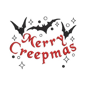Merry Creepmas Embroidery File, Spooky Christmas Embroidery Design, Christmas Bats, Christmas Spooky Font, Gothic Christmas Instant Download