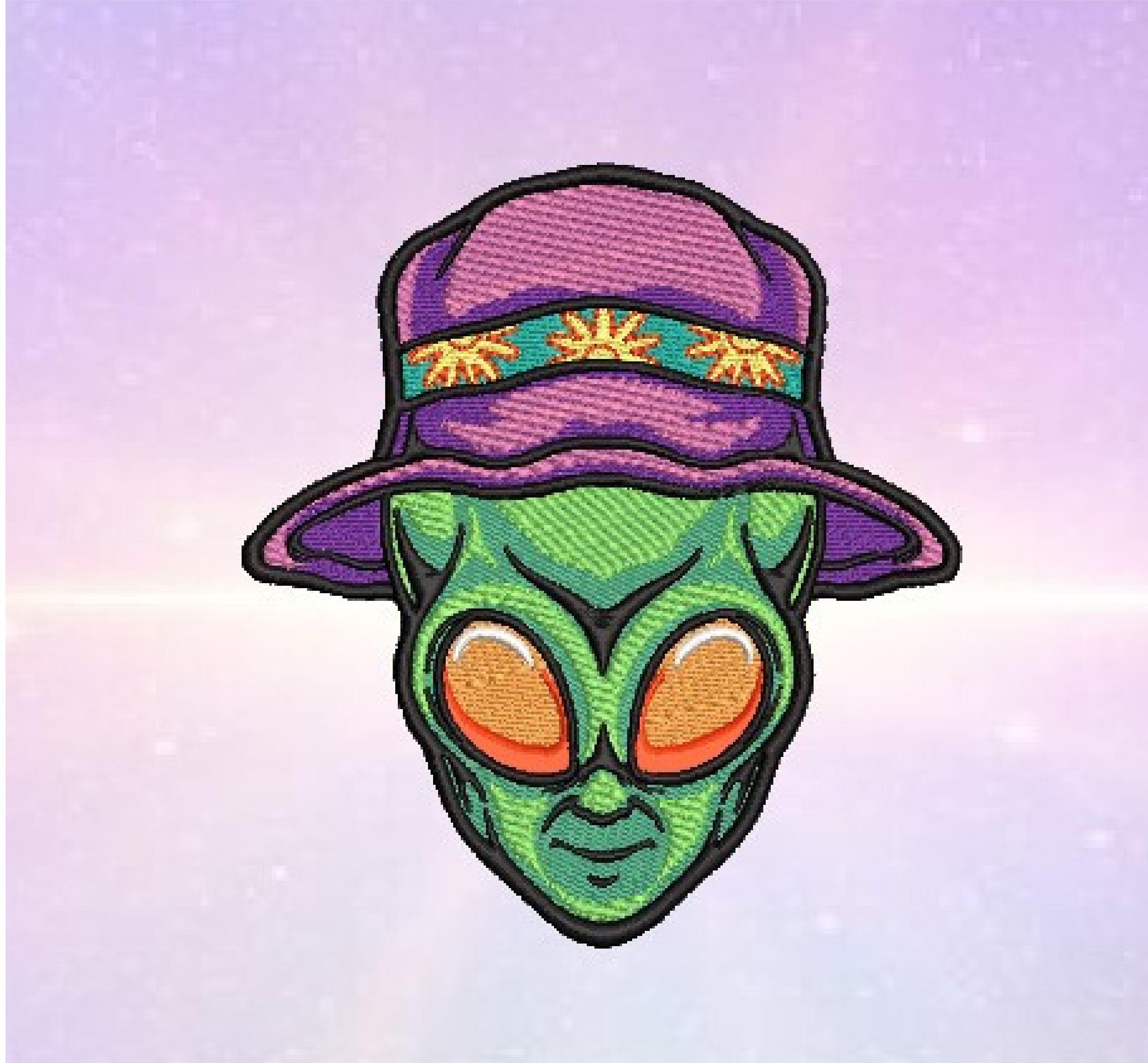 Alien Head Embroidery File, Alien Bucket Hat, Hippie Alien, Spaceman ...