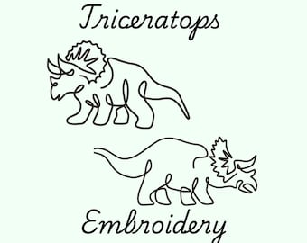 Dinosaur Embroidery, Triceratops Embroidery, Single Line Design, Minimal Embroidery, Triceratops Dinosaur, Hand Digitized, Instant Download