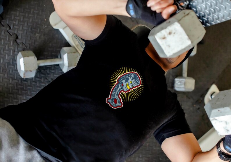 Piston engine part embroidery file. Cool mechanic design. Sample shown on a black t-shirt. This is what your stitched out design would look like.
