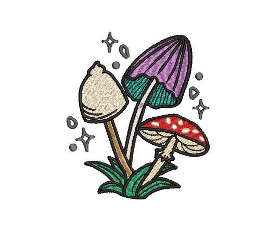 Magical Mushroom Embroidery File, Mushroom Cluster, Fairy Garden