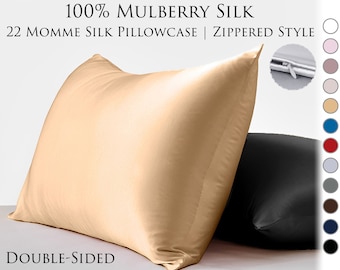 22 Momme Beauty Silk Pillowcase,100% Natural Mulberry Silk Pillowcase, Available In 3 Sizes, Zipper Closure.