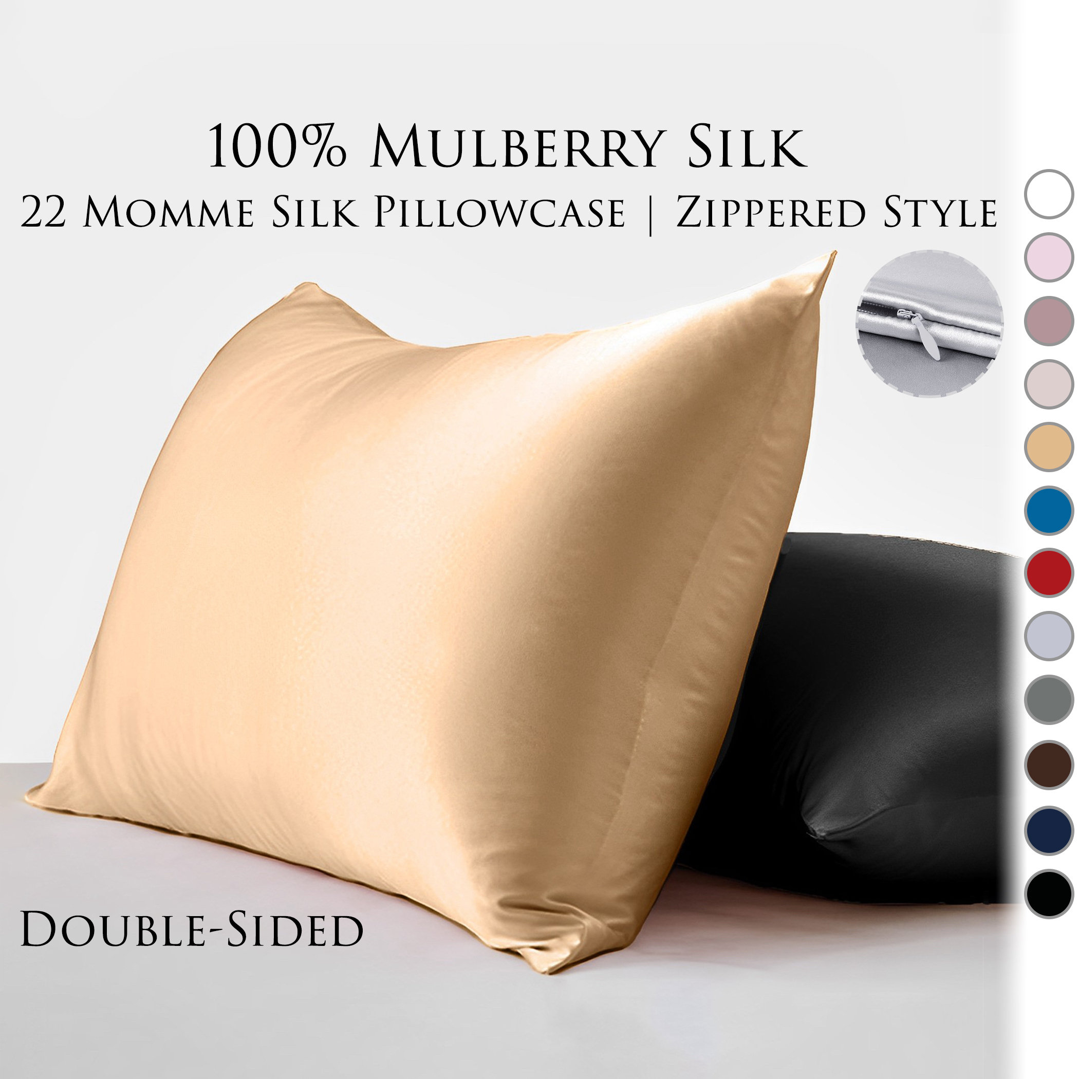 Silk pillowcase with clearance zipper