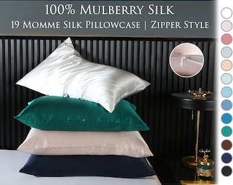19 Momme Silk Pillowcase,100% Natural Mulberry Silk Pillowcase, Zipper Closure Available In 4 Sizes.