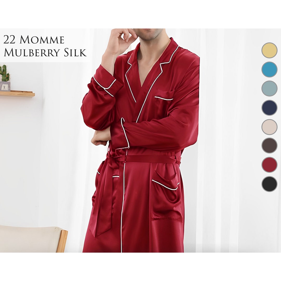 22 Momme Luxurious Men's Mulberry Silk Robe, 6A Grade Silk Bath Robes