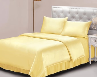 25 Momme Luxurious Mulberry Silk Bedding Set(Silk Pillowcase (2 )  /Quilt Cover /Sheet), Pure Silk Bedding Set, Customizable