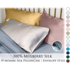 100% Natural Mulberry Silk Pillowcase, 19 Momme Silk Pillowcase 4 Sizes Available, Envelope Style