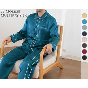 Pure Silk Stripped Blue Heren Pyjama Nachtkleding Loungewear XL Cadeau voor hem Etsy Nederland