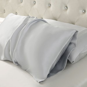 100% Natural Mulberry Silk Pillowcase, 19 Momme Silk Pillowcase 4 Sizes Available, Envelope Style Silvery Grey