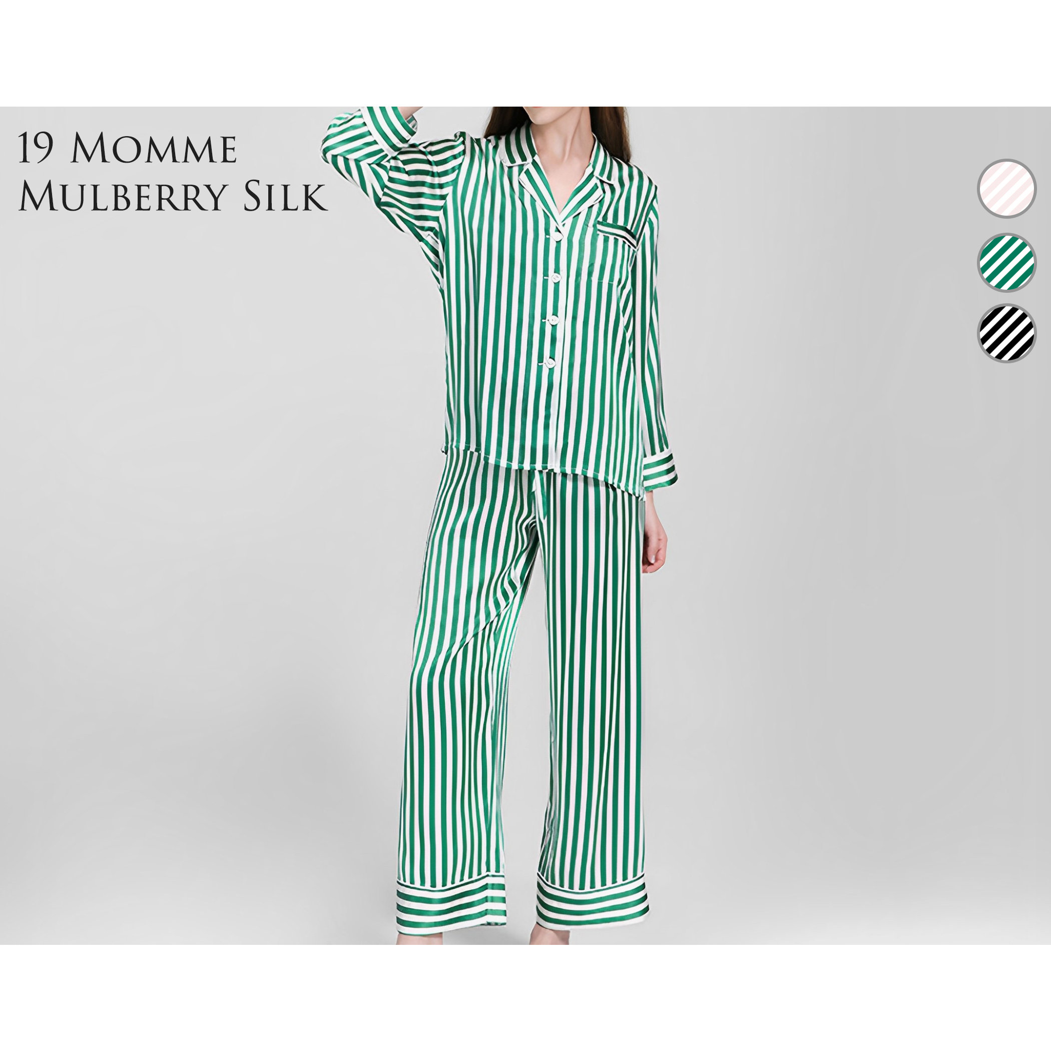 6A Grade Mulberry Silk Pajamas Set/19mm Chic Stripe Silk Pajamas Set for  Woman/silk Sleepwear 