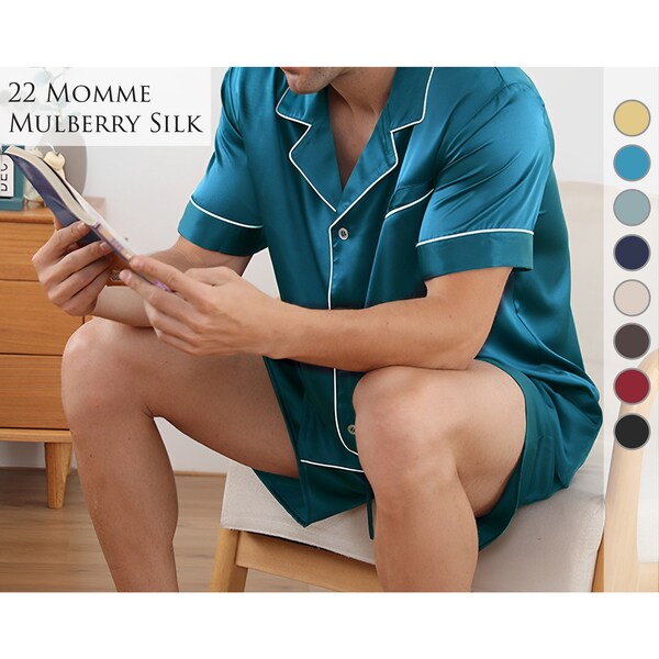 22 Momme Luxurious Men's Mulberry Silk Pajamas Set/6A Grade Silk Short Pajamas Set/Silk Men'S Gift Set/Silk Pajamas Set For Man