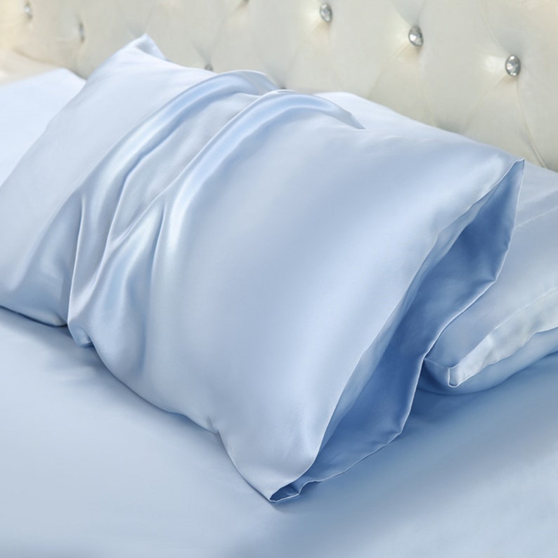 100% Natural Mulberry Silk Pillowcase, 19 Momme Silk Pillowcase 4 Sizes Available, Envelope Style Sky Blue