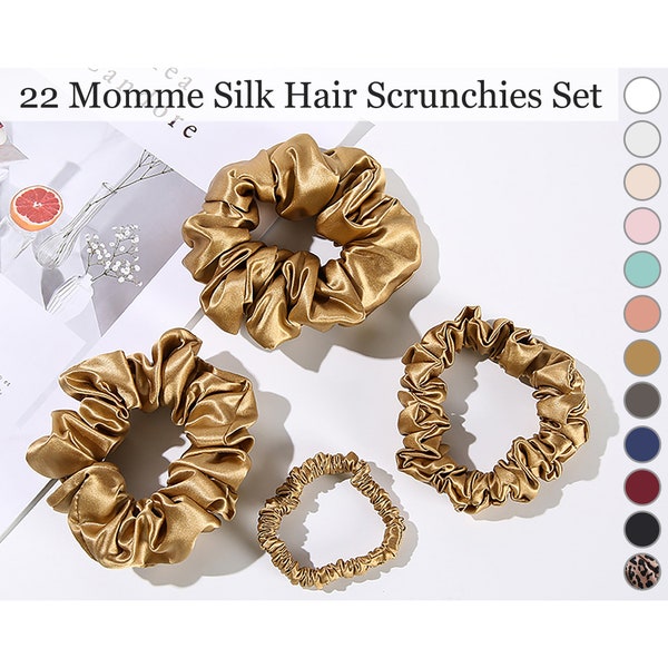 Luxurious Mulberry Silk Scrunchies 4-Piece Suit, 22 Momme Silk Hair Scrunchies,6A Grade Mulberry Silk Silk Scrunchies