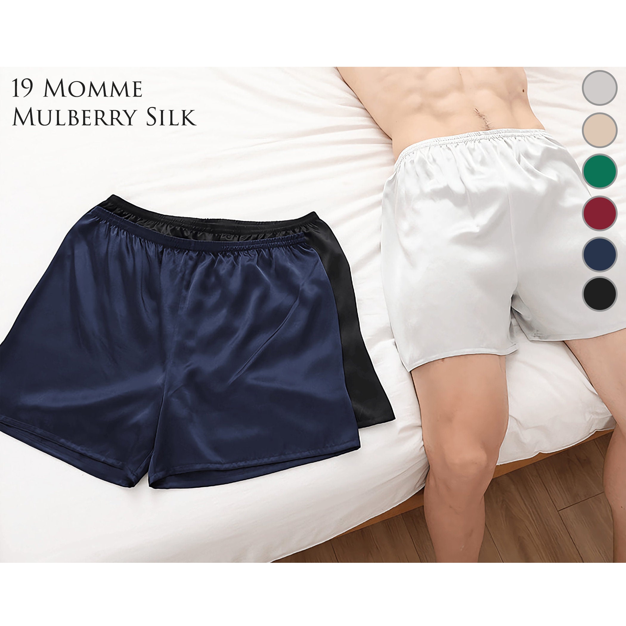 Men Silk Boxers Print Men's Luxury 100% Mulberry Silk Shorts Elastic Waist  Underwear Sleep Pajama Pants